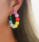 Rainbow Bead Hoop Earrings