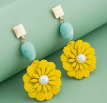 Yellow Flower and Blue Stone Earring