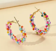 Colorful Seed Bead Hoop Earring