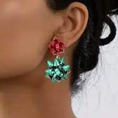 Red and Green Gift Bow Earrings