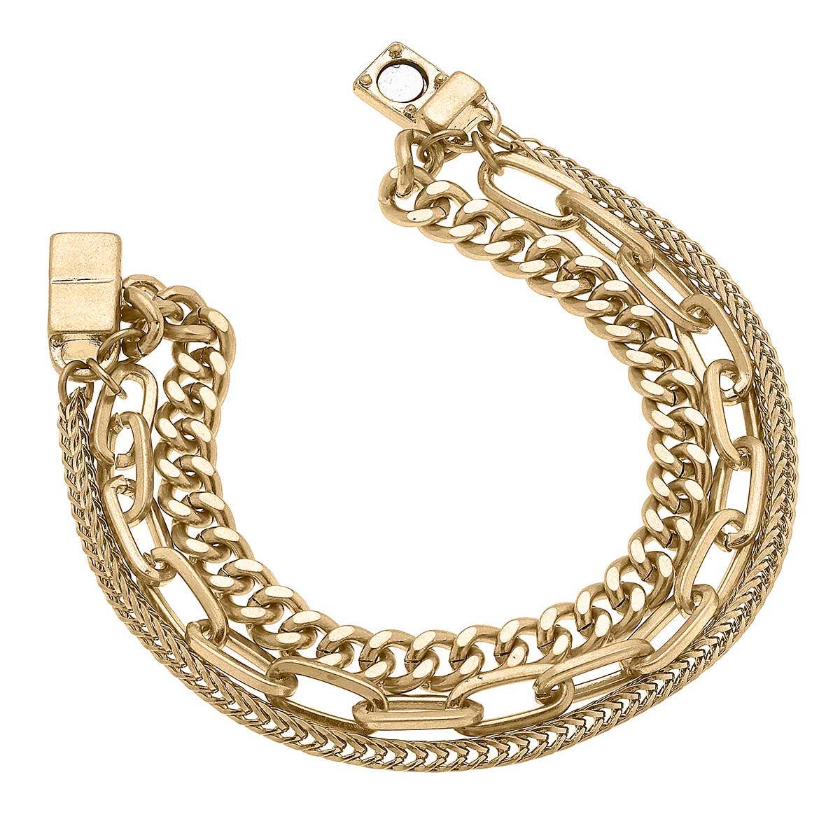 Layered Mixed Chain Bracelet in Worn Gold