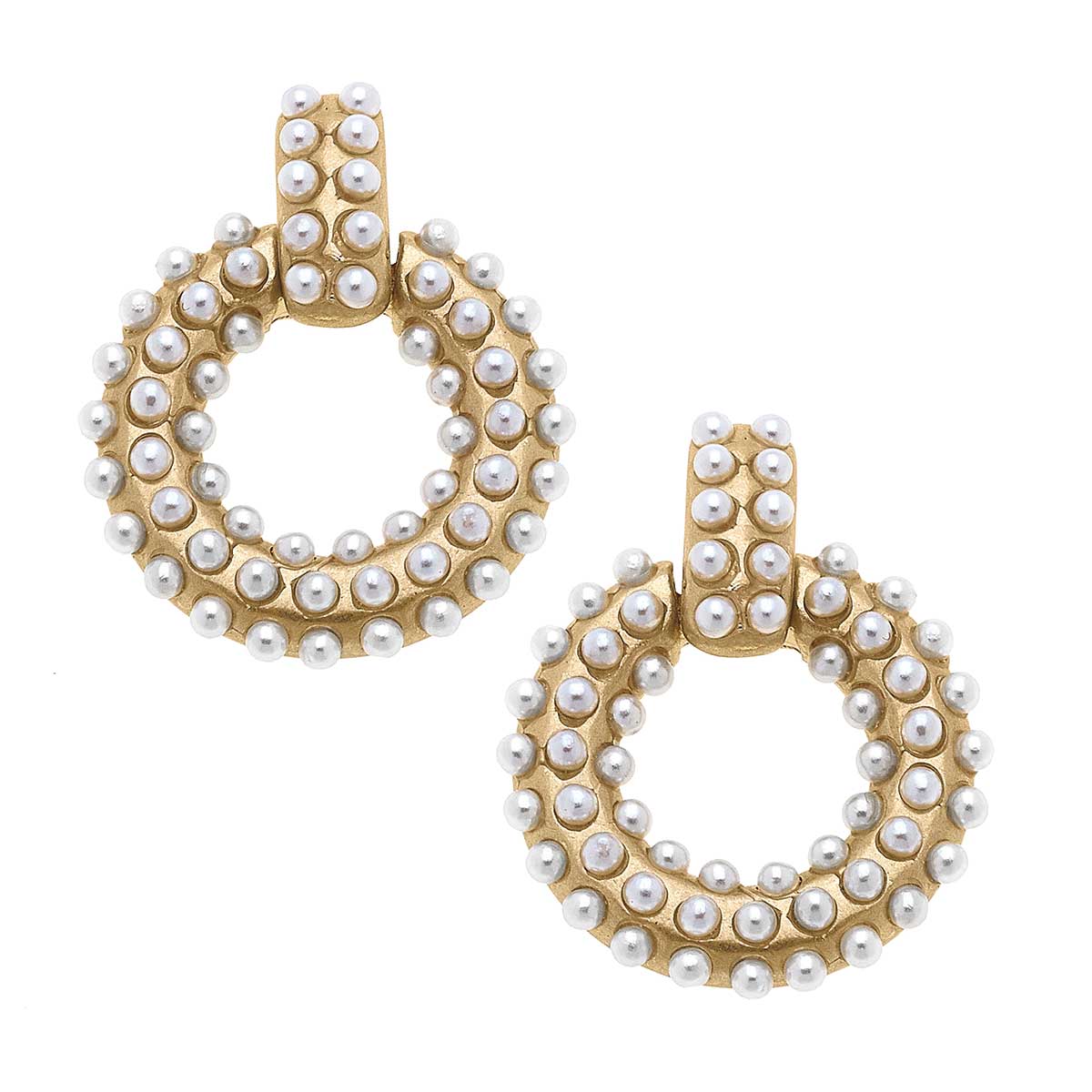 Pearl Studded Drop Hoop Earrings