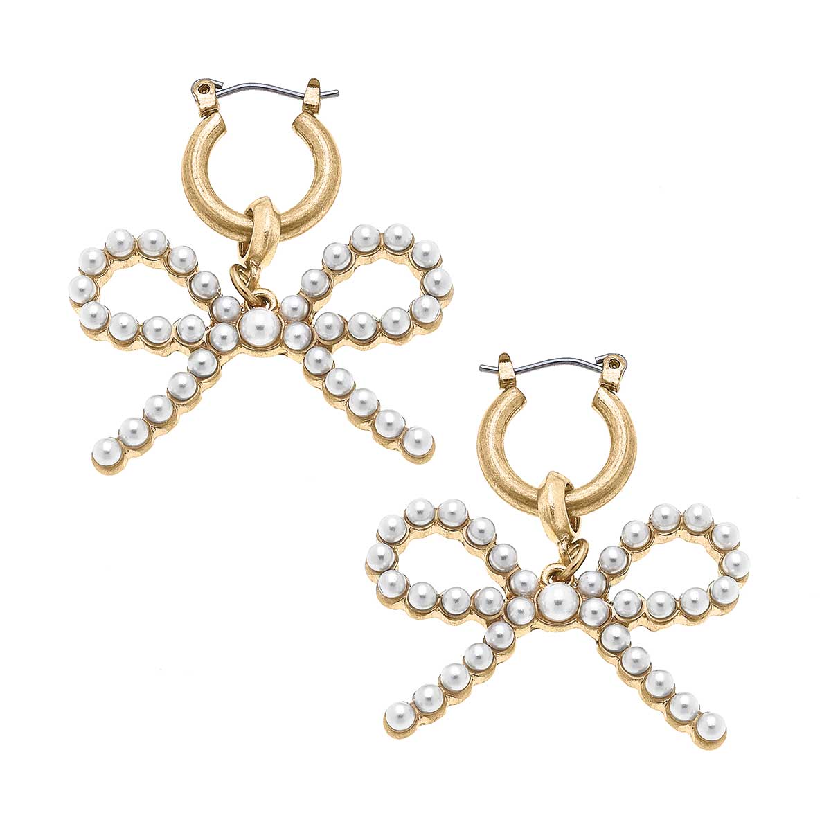 Pearl-Studded Bow Drop Earrings