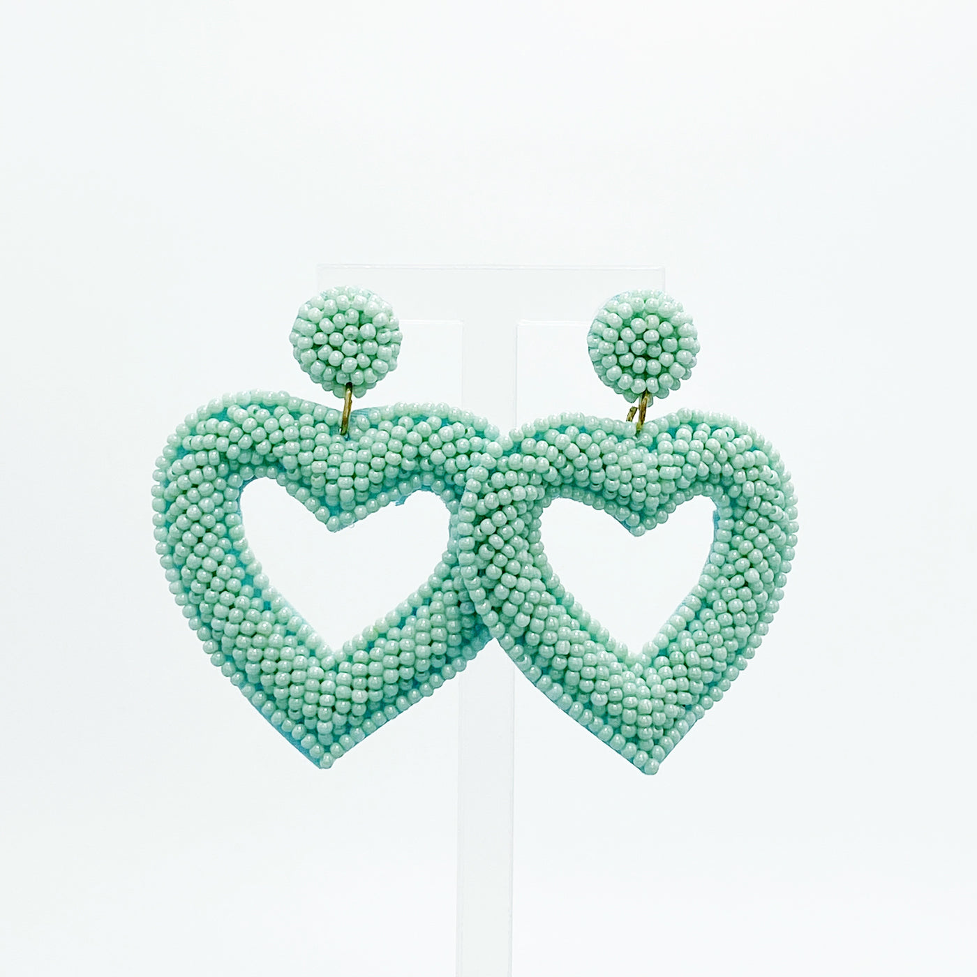 Beaded Blue Heart Earrings