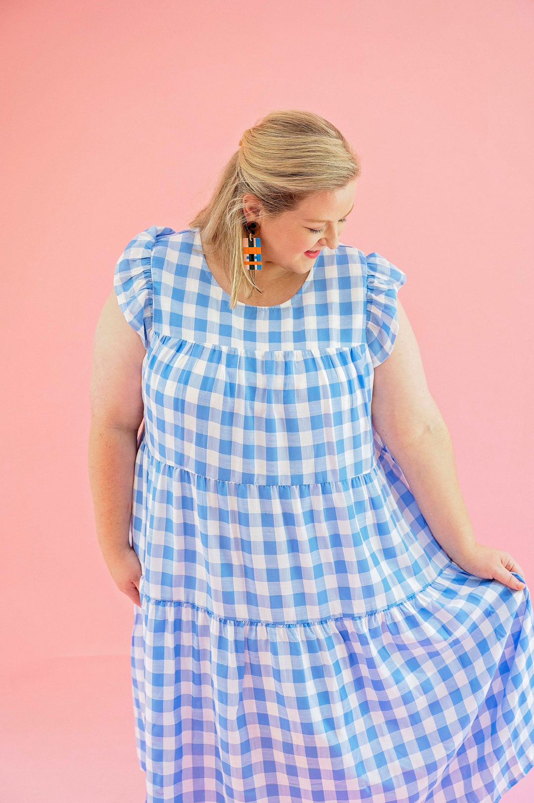Blue Gingham Dress - PLUS