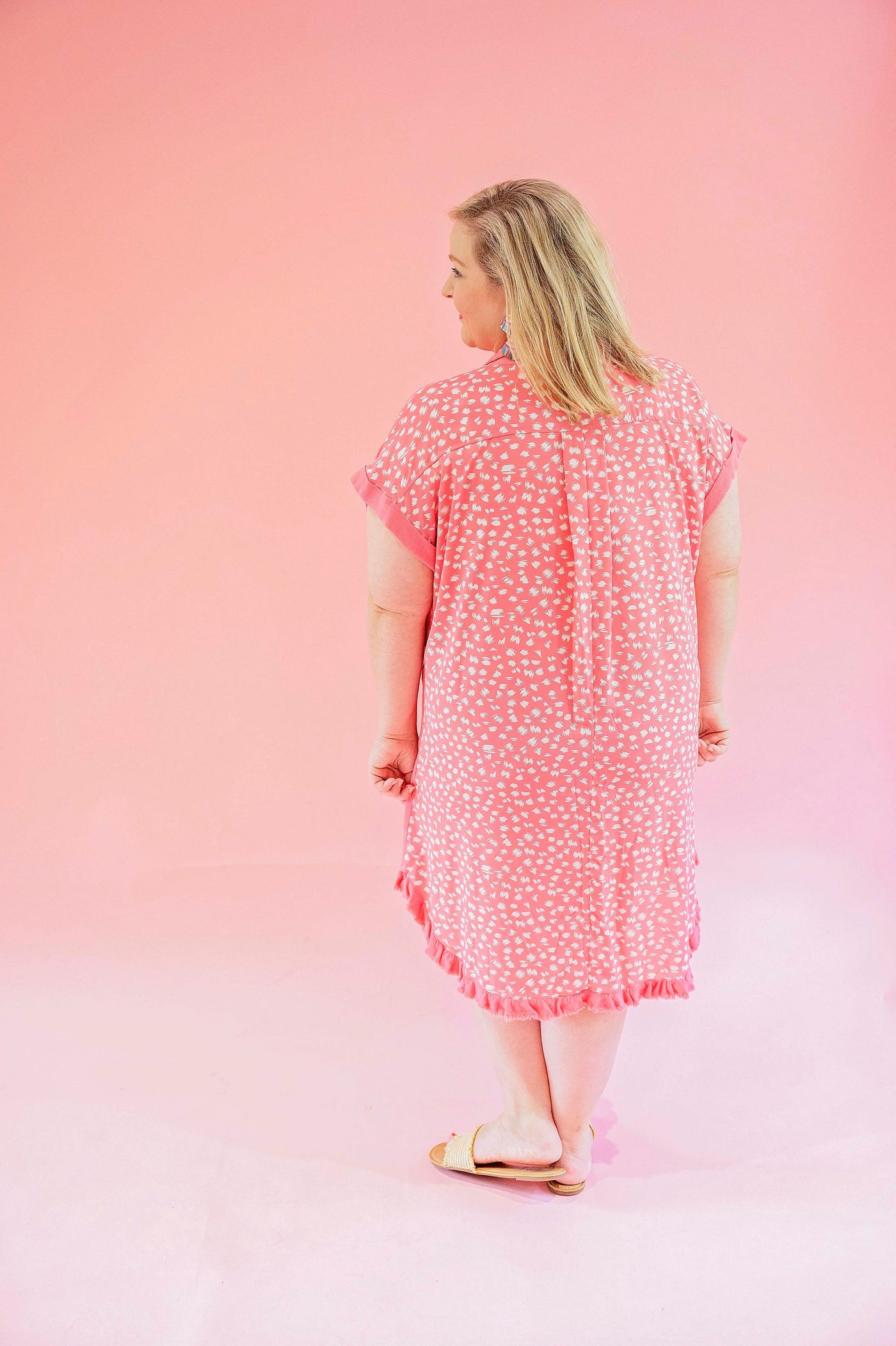 Pink Linen Dress with Spotted Back - PLUS