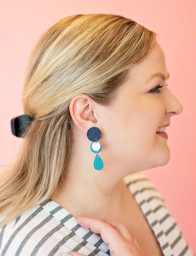 Blue Leather Earrings