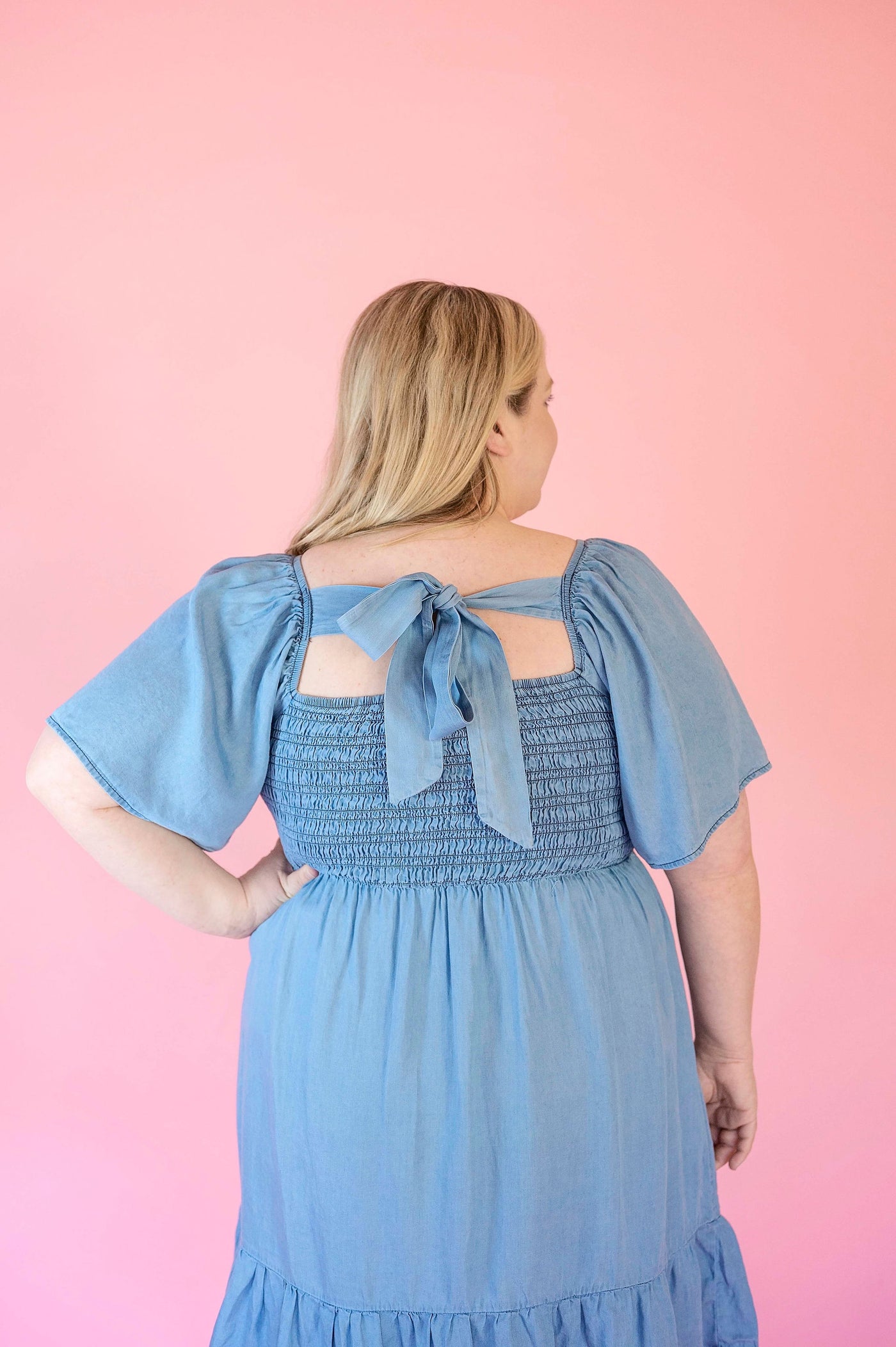 Back Tie Denim Dress - PLUS