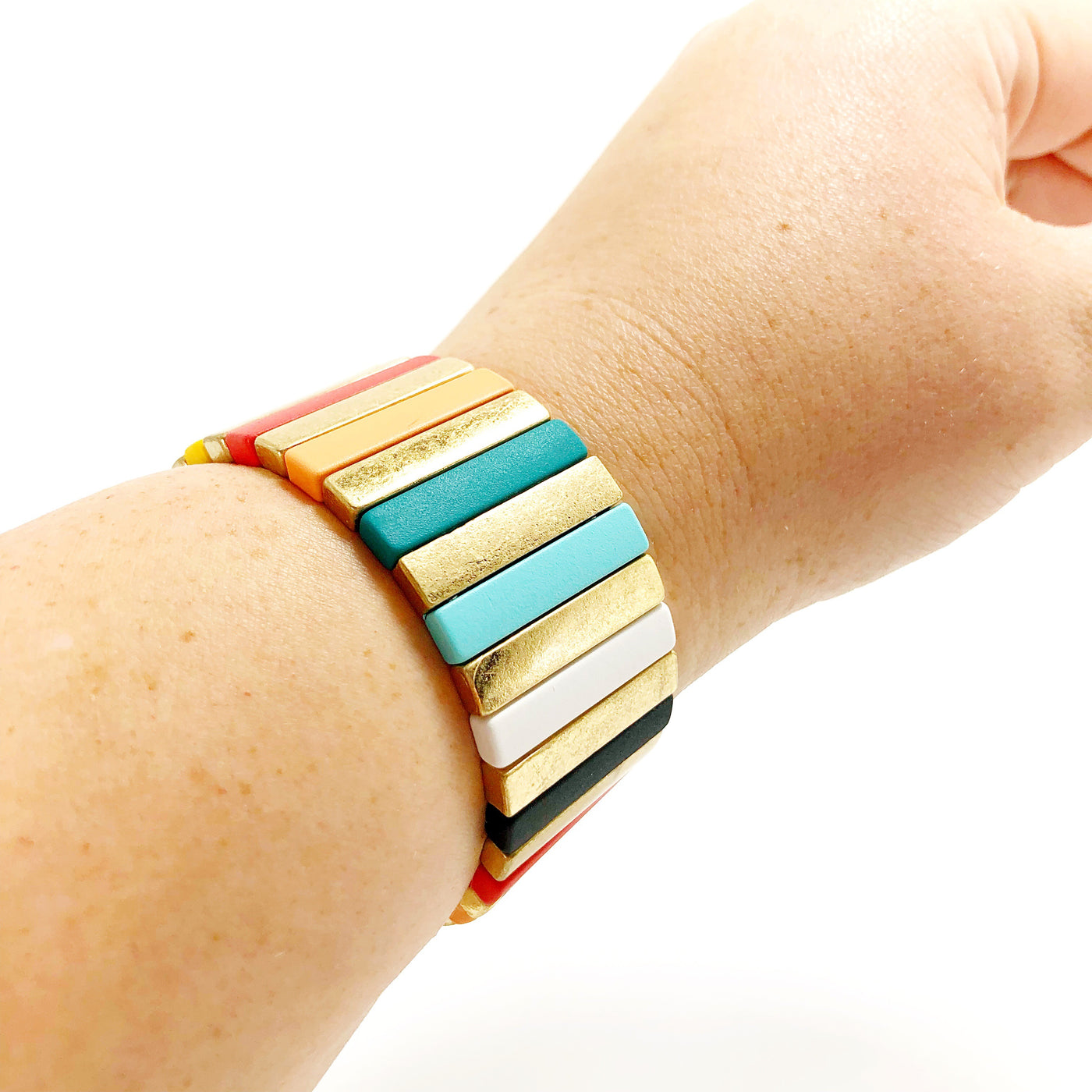 Large Gold and Rainbow Metal Bracelet