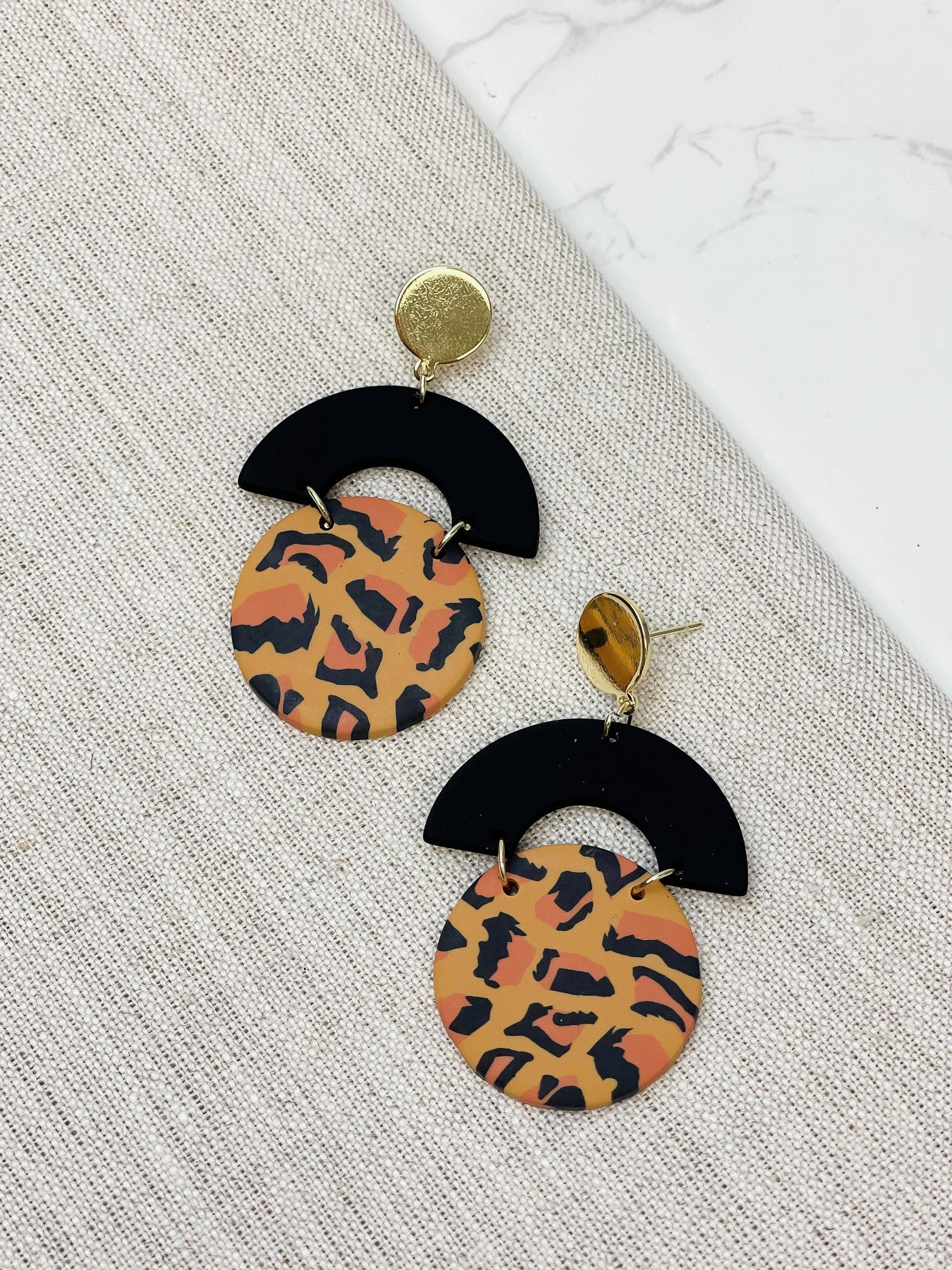 Layered Leopard Clay Earrings