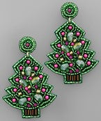 Fuchsia Dressed Christmas Tree Earrings