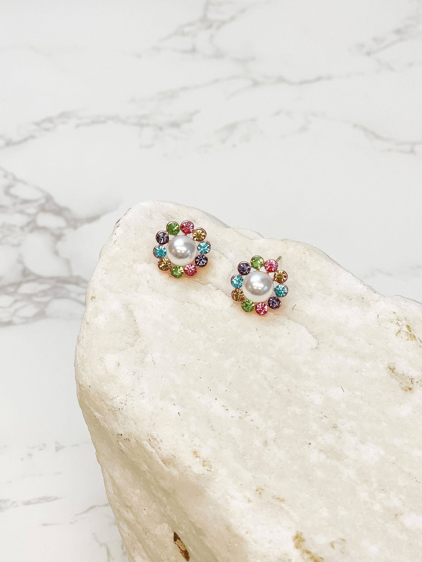 Rainbow Flower Pearl Earrings