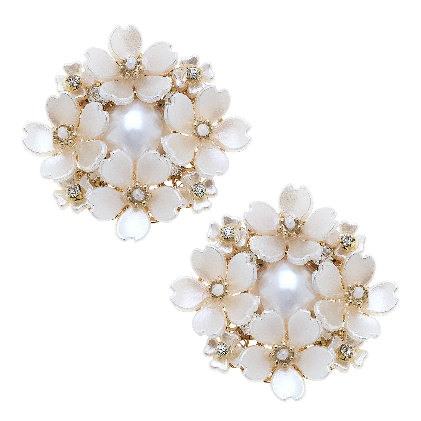 Flower Pearl Cluster Stud Earrings